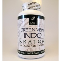 Whole Herbs - Green Vein INDO Kratom Capsules - Natural | Non-GMO | Organic (250ea)